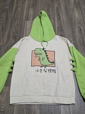 Green & White Dinosaur Hoodie - Cute Reptile Graphic